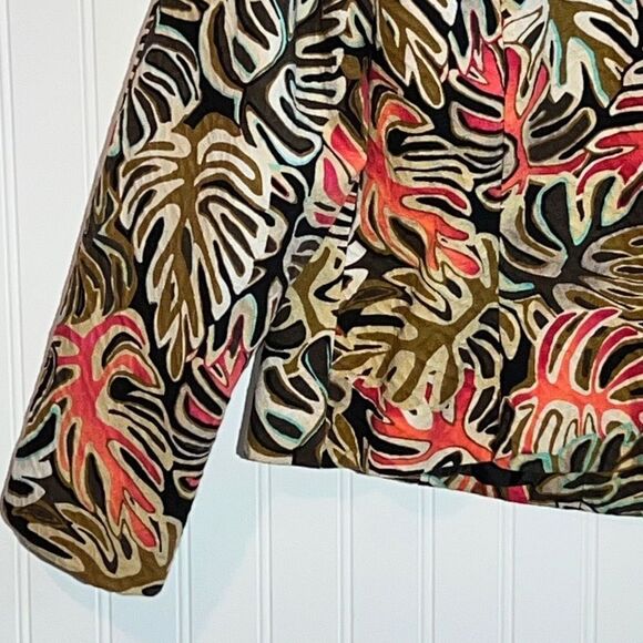 RQT jacket woman’s size large lined cotton long sleeve tropical leaf button fron - Picture 9 of 11